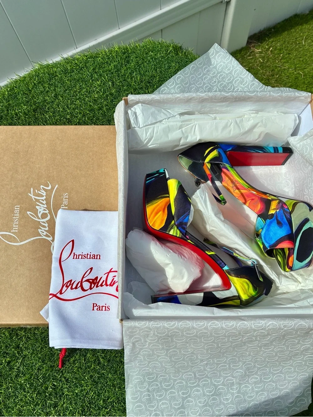 CHRISTIAN LOUBOUTIN SANDALOO BLACK MULTICOLOR SATIN LEATHER PLATFORM SANDAL SZ39